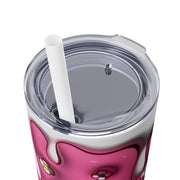 Cute Stitch Character Skinny Tumbler with Straw - 20oz Floral Design