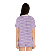 Cozy Women's Short Pajama Set in Purple Herringbone Pattern