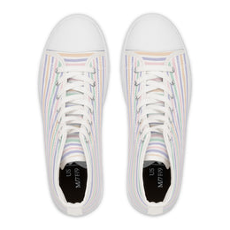 Pastel Striped Women's High Top Sneakers - Stylish & Comfortable Footwear for Everyday Wear
