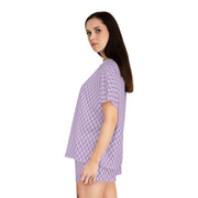 Cozy Women's Short Pajama Set in Purple Herringbone Pattern