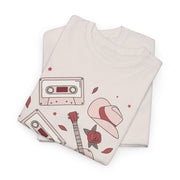 Retro Music Vibe Unisex Heavy Cotton Tee with Cassette and Guitar Design