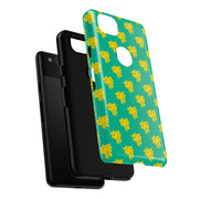 Floral Tough Google Pixel Phone Case - Vibrant Yellow Flowers on Green Background
