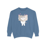Cute Cat Reading Sweatshirt - Unisex Garment-Dyed Casual Wear