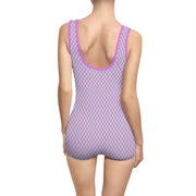 Vintage Inspired Women's Swimwear - Retro Purple Patterned Swimsuit