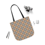 Stylish Plaid Canvas Tote Bag with 5-Color Straps
