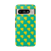 Floral Tough Google Pixel Phone Case - Vibrant Yellow Flowers on Green Background