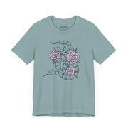 Unisex Short Sleeve Tee with Snake and Floral Design - Trendy Casual Wear