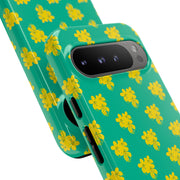 Floral Tough Google Pixel Phone Case - Vibrant Yellow Flowers on Green Background