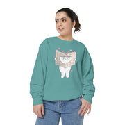 Cute Cat Reading Sweatshirt - Unisex Garment-Dyed Casual Wear