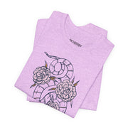 Unisex Short Sleeve Tee with Snake and Floral Design - Trendy Casual Wear