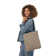 Stylish Plaid Canvas Tote Bag with 5-Color Straps