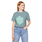 Zen Floral Mandala Unisex Jersey Tee - Soft Green Relaxed Fit Shirt