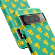 Floral Tough Google Pixel Phone Case - Vibrant Yellow Flowers on Green Background
