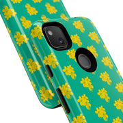 Floral Tough Google Pixel Phone Case - Vibrant Yellow Flowers on Green Background
