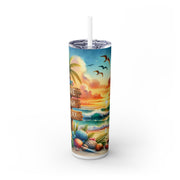Tropical Beach Skinny Tumbler with Straw - 'Live Laugh Relax' - 20oz Insulated Drinkware