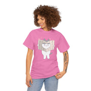 Cute Cat with Newspaper Unisex Heavy Cotton Tee - Fun and Cozy for Cat Lovers