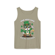 Lucky Cat St. Patrick's Day Tank Top | Unisex Garment-Dyed Summer Apparel
