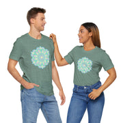 Zen Floral Mandala Unisex Jersey Tee - Soft Green Relaxed Fit Shirt
