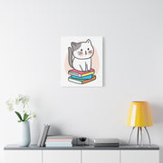 Cute Cat on Books Canvas Print – Whimsical Wall Art for Cat Lovers