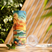 Tropical Beach Skinny Tumbler with Straw - 'Live Laugh Relax' - 20oz Insulated Drinkware