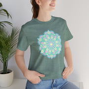 Zen Floral Mandala Unisex Jersey Tee - Soft Green Relaxed Fit Shirt