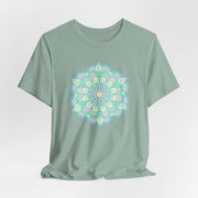 Zen Floral Mandala Unisex Jersey Tee - Soft Green Relaxed Fit Shirt