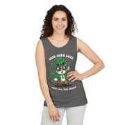Lucky Cat St. Patrick's Day Tank Top | Unisex Garment-Dyed Summer Apparel