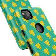 Floral Tough Google Pixel Phone Case - Vibrant Yellow Flowers on Green Background