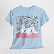 Whimsical Cat Reading Unisex Tee - Perfect for Cat Lovers & Bookworms