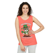 Who Needs Luck? Cat St. Patrick's Day Tank Top - Unisex Garment-Dyed T-Shirt