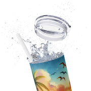 Tropical Beach Skinny Tumbler with Straw - 'Live Laugh Relax' - 20oz Insulated Drinkware