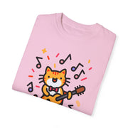 Cute Cat Music T-Shirt - Unisex Garment-Dyed Tee for Animal Lovers
