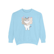 Cute Cat Reading Sweatshirt - Unisex Garment-Dyed Casual Wear