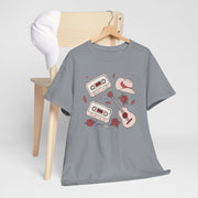 Retro Music Vibe Unisex Heavy Cotton Tee with Cassette and Guitar Design