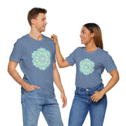 Zen Floral Mandala Unisex Jersey Tee - Soft Green Relaxed Fit Shirt