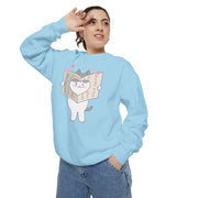 Cute Cat Reading Sweatshirt - Unisex Garment-Dyed Casual Wear