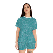 Cozy Teal Women's Short Pajama Set with Whimsical Pattern