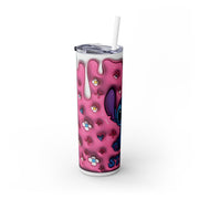 Cute Stitch Character Skinny Tumbler with Straw - 20oz Floral Design