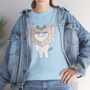 Cute Cat with Newspaper Unisex Heavy Cotton Tee - Fun and Cozy for Cat Lovers