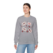 Retro Music Vibes Crewneck Sweatshirt - Cassette Tapes & Guitar Design