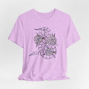 Unisex Short Sleeve Tee with Snake and Floral Design - Trendy Casual Wear