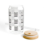 Cute Cat-Themed 16oz Sipper Glass with Bamboo Lid and Straw