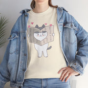 Cute Cat with Newspaper Unisex Heavy Cotton Tee - Fun and Cozy for Cat Lovers