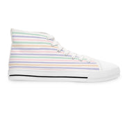 Pastel Striped Women's High Top Sneakers - Stylish & Comfortable Footwear for Everyday Wear