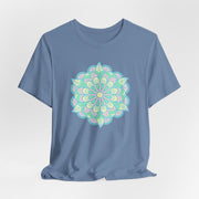 Zen Floral Mandala Unisex Jersey Tee - Soft Green Relaxed Fit Shirt