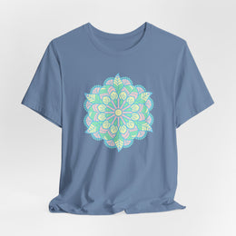 Zen Floral Mandala Unisex Jersey Tee - Soft Green Relaxed Fit Shirt