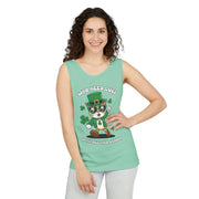 Who Needs Luck? Cat St. Patrick's Day Tank Top - Unisex Garment-Dyed T-Shirt