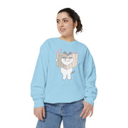 Cute Cat Reading Sweatshirt - Unisex Garment-Dyed Casual Wear