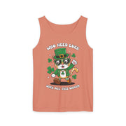Who Needs Luck? Cat St. Patrick's Day Tank Top - Unisex Garment-Dyed T-Shirt