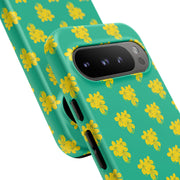 Floral Tough Google Pixel Phone Case - Vibrant Yellow Flowers on Green Background